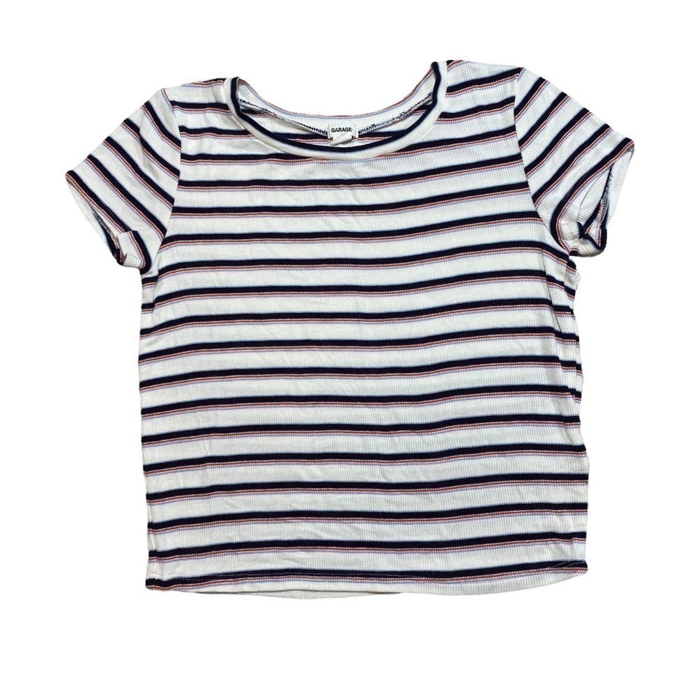Garage Stripe Baby Tee, White/Navy/Red, Size Medium